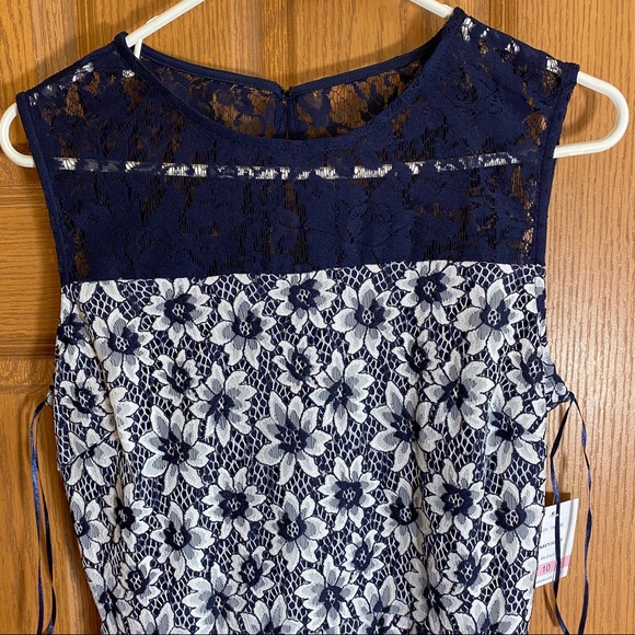 Nwt Ivory & Navy daisy print lace illusion midi dress Size 10 - Picture 6 of 8